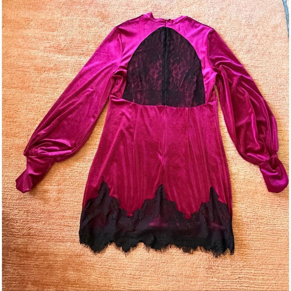 ASOS Velvet Lace Mini Dress Pink Black Long Sleeve Size 12 - Picture 5 of 11